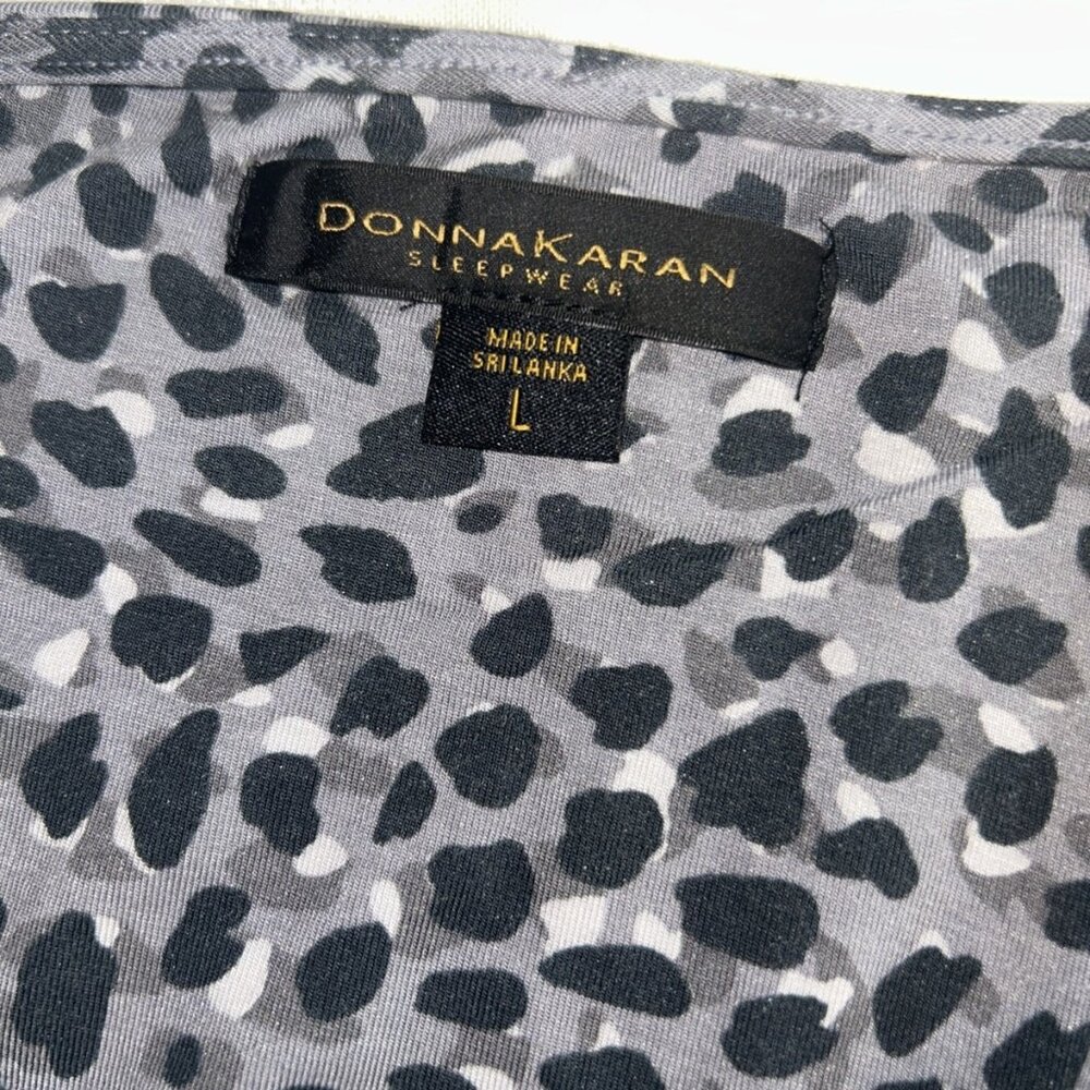 Donna Karan Sleepwear 2 PC Pajamas Set Size L short sleeve Gray Black Leopard - Picture 6 of 9